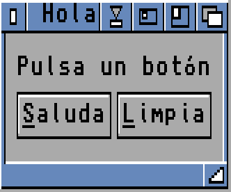 Una ventana MUI con dos botones y sus atajos de teclado. MUI 3.8 o 5.